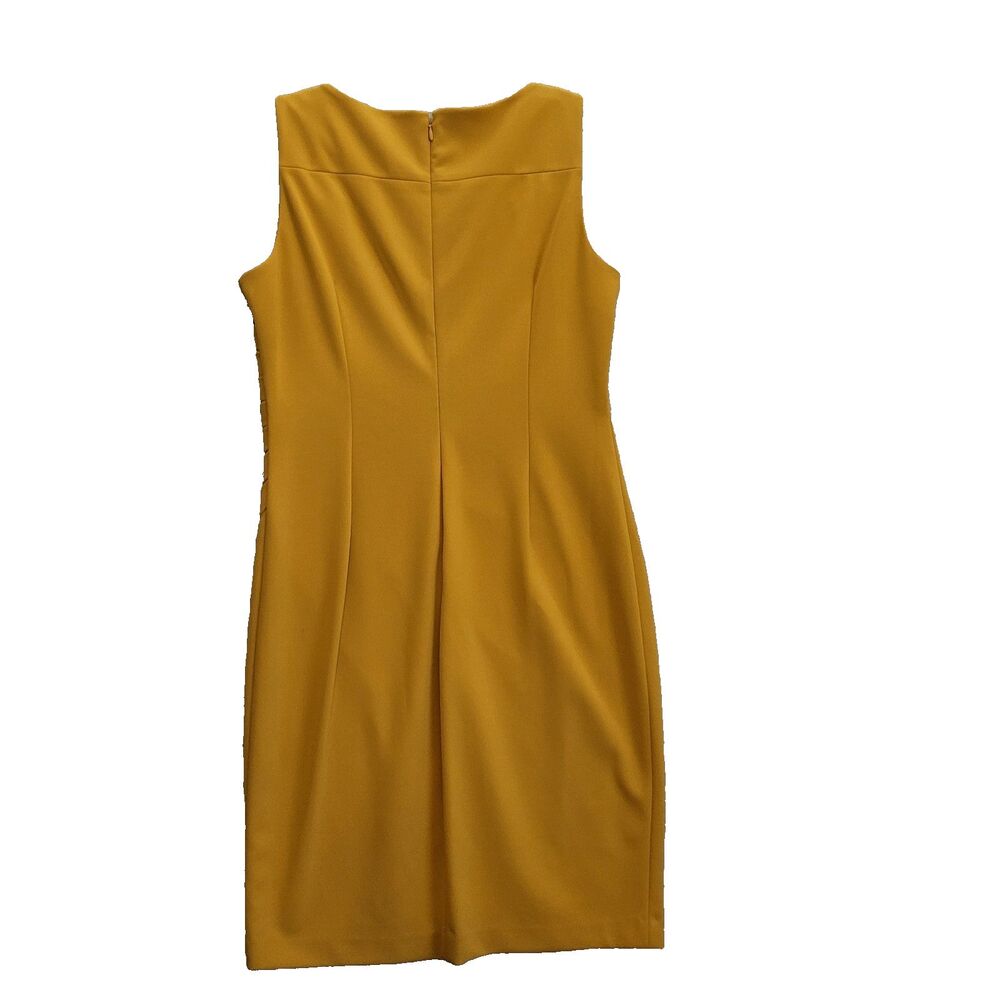 Calvin Klein Starburst Sheath Dress Women Size 12 Ochre Yellow Sleeveless Office - Picture 6 of 7